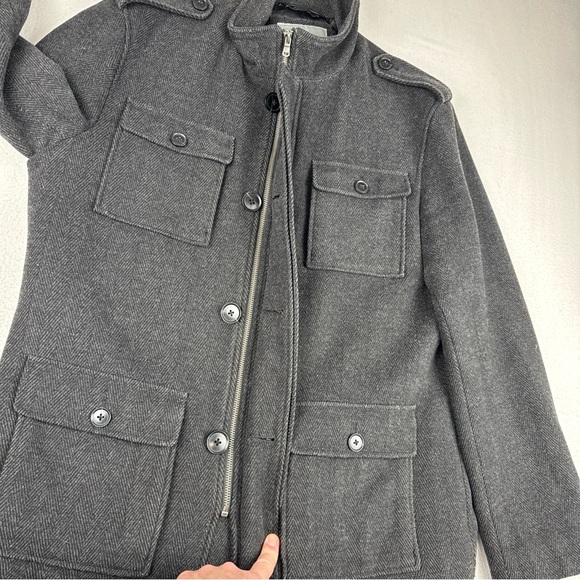 Cardinal of Canada Mens Dark Gray Herringbone Car Coat Medium Wool Blend Outdoor - Picture 8 of 13